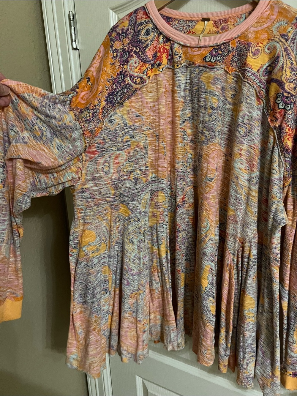 Free People Long-Sleeve Paisley Mix Top in Pink and Yellow - Picture 4 of 4